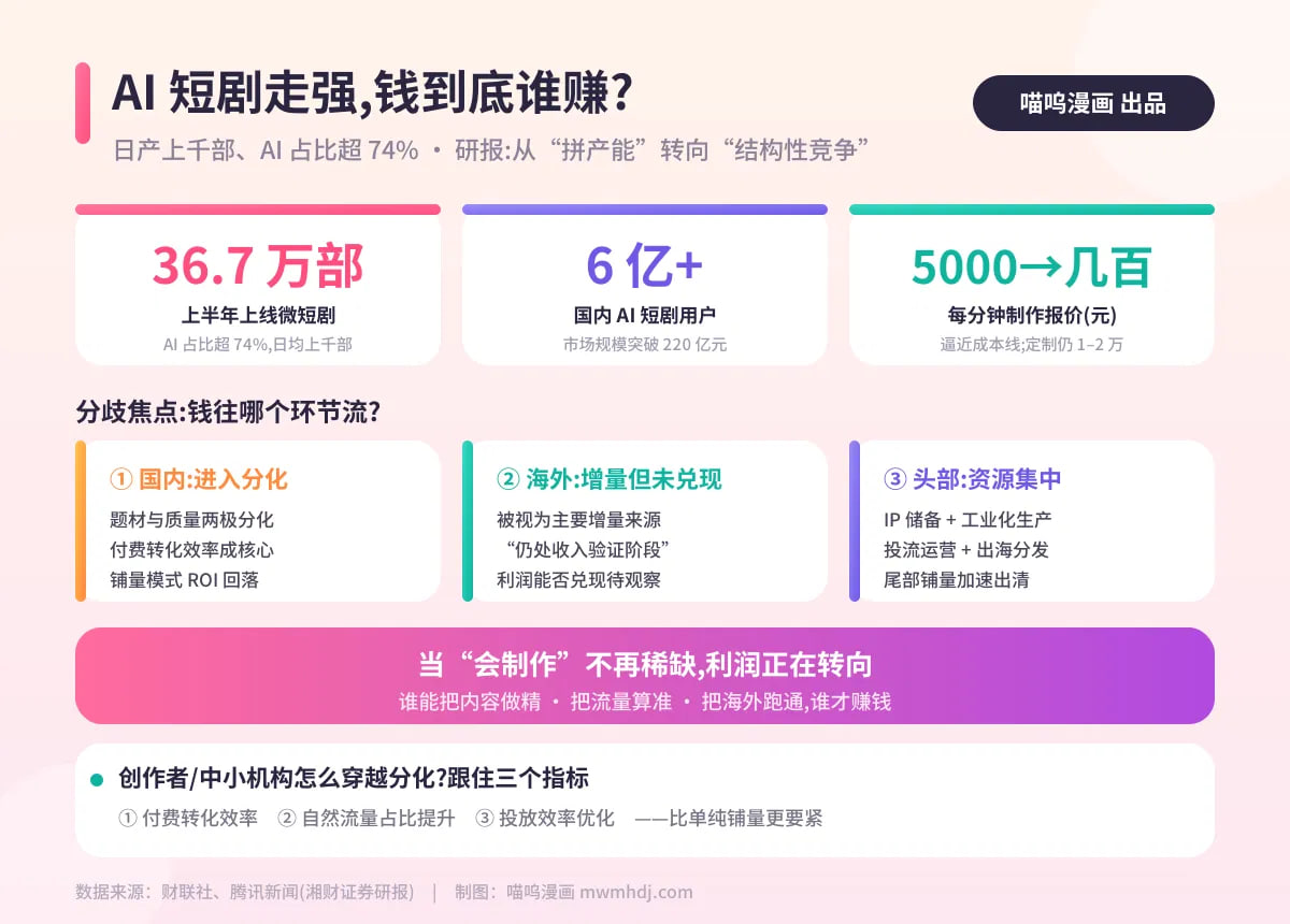 AI 短剧日产上千部、制作价暴跌,钱到底谁赚?研报给出判断封面